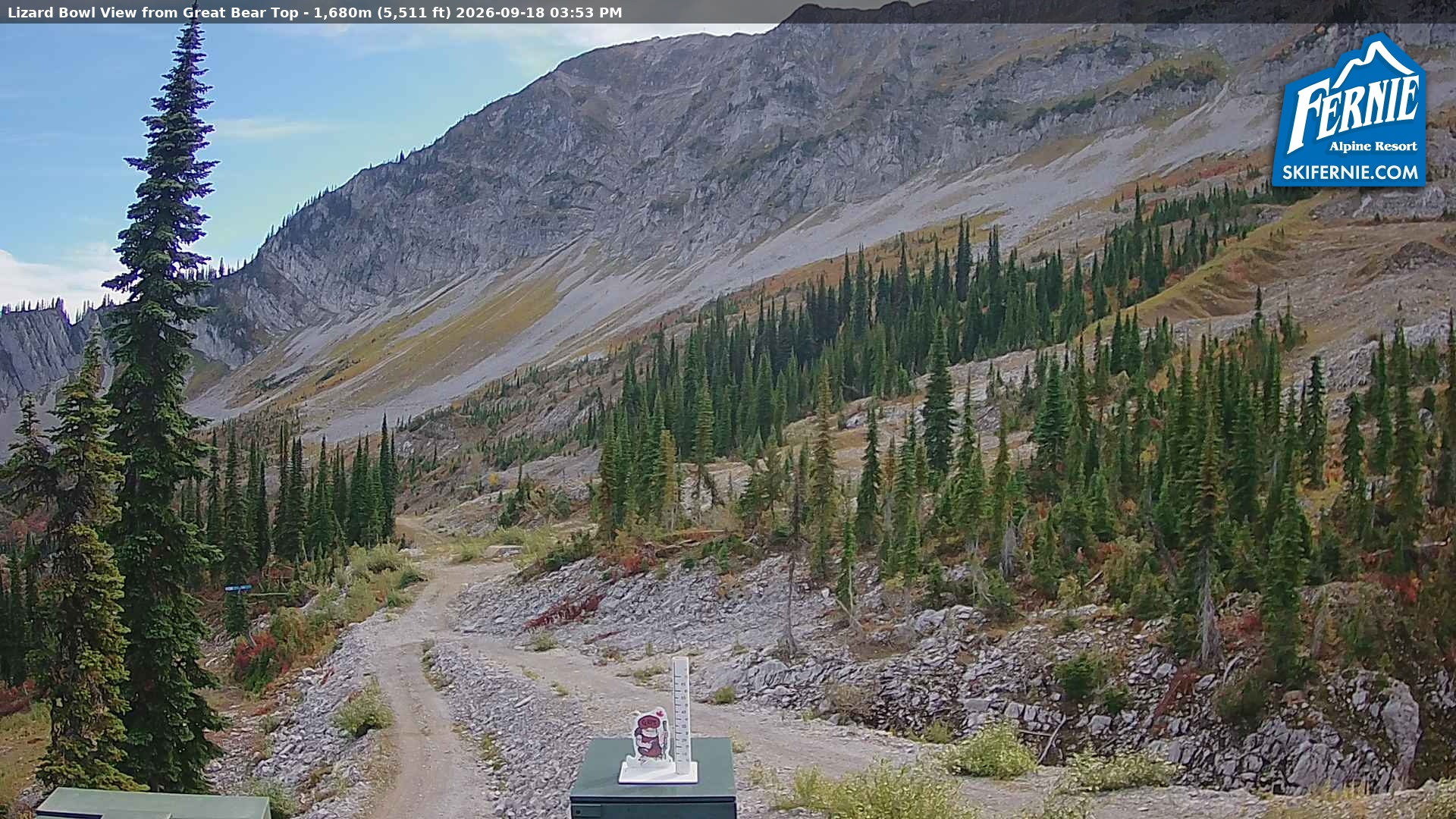 Fernie Lizard Cam snow cam captured at 18 September 2026 at 3:01 pm GMT-7