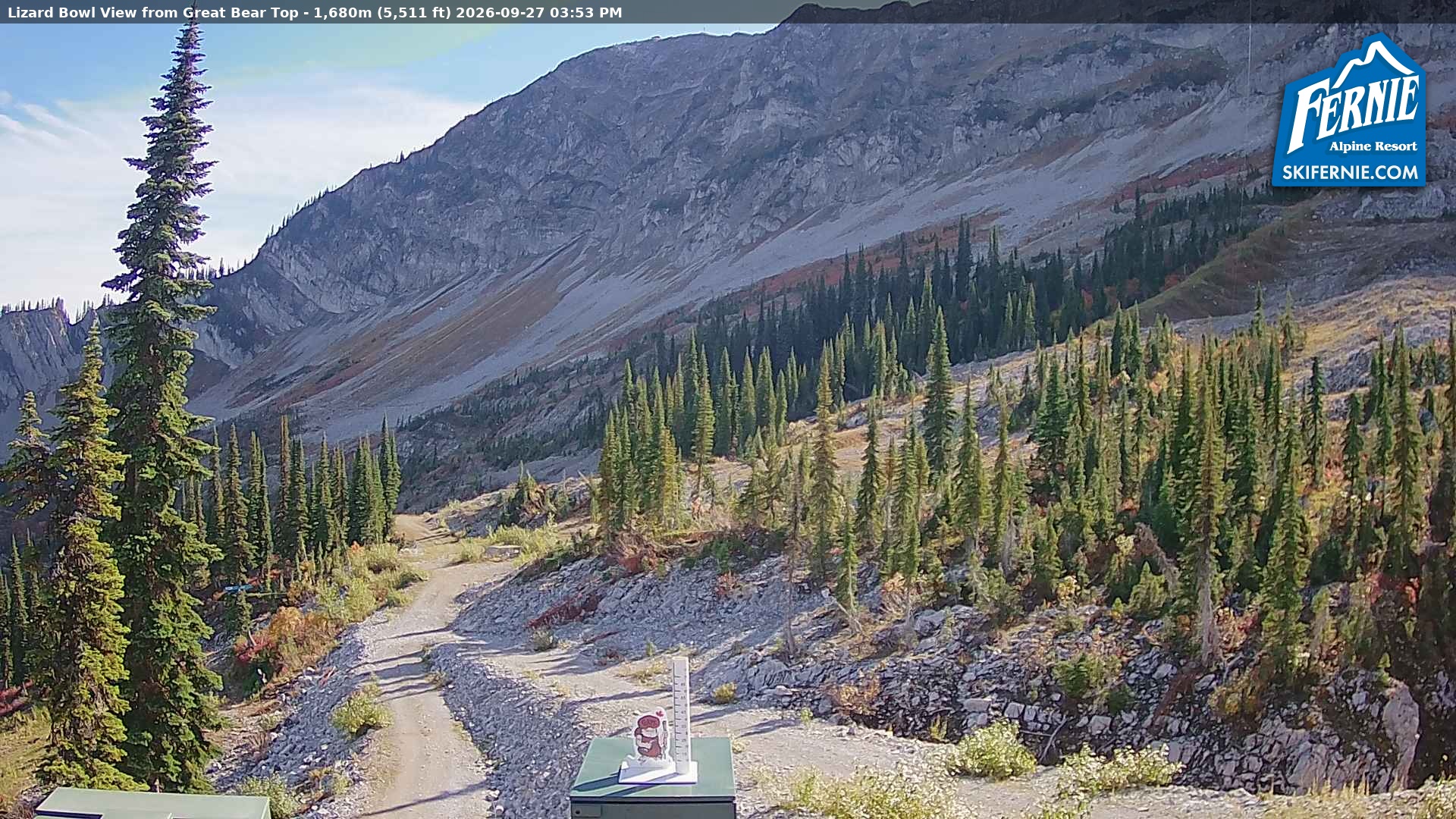Fernie Lizard Cam snow cam captured at 27 September 2026 at 2:58 pm GMT-7
