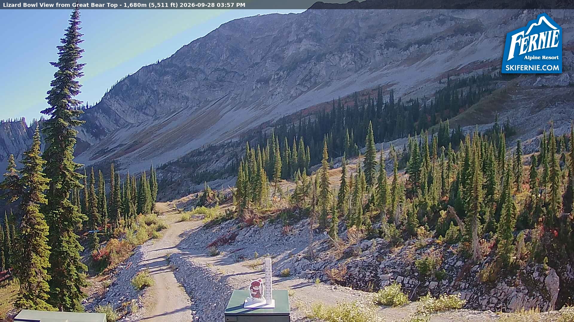 Fernie Lizard Cam snow cam captured at 28 September 2026 at 3:06 pm GMT-7