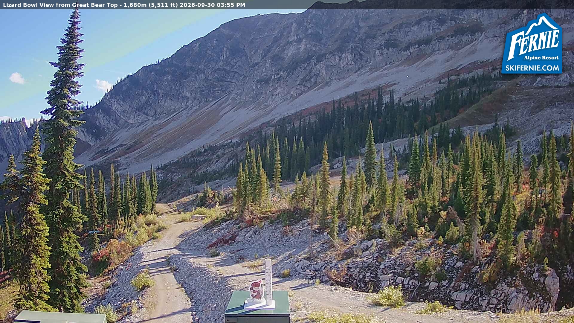 Fernie Lizard Cam snow cam captured at 30 September 2026 at 3:01 pm GMT-7