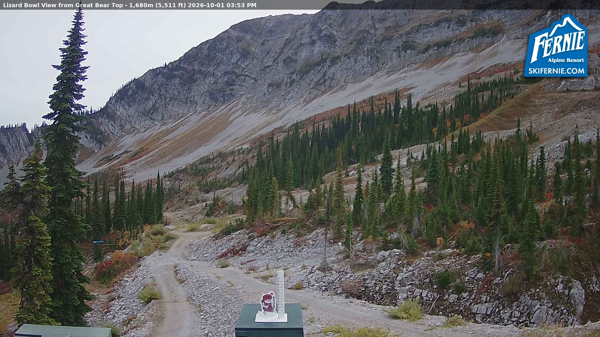 Fernie Lizard Cam snow cam captured at 1 October 2026 at 3:05 pm GMT-7