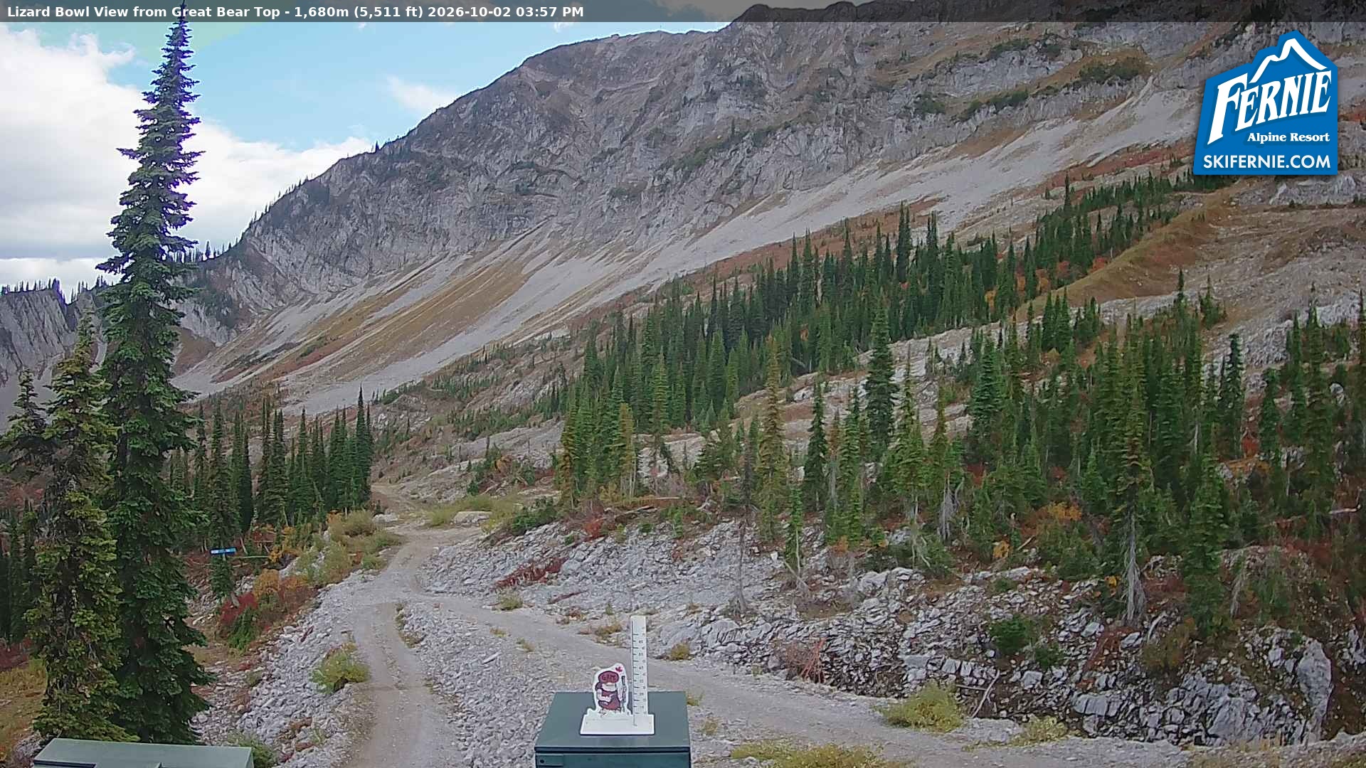 Fernie Lizard Cam snow cam captured at 2 October 2026 at 3:00 pm GMT-7