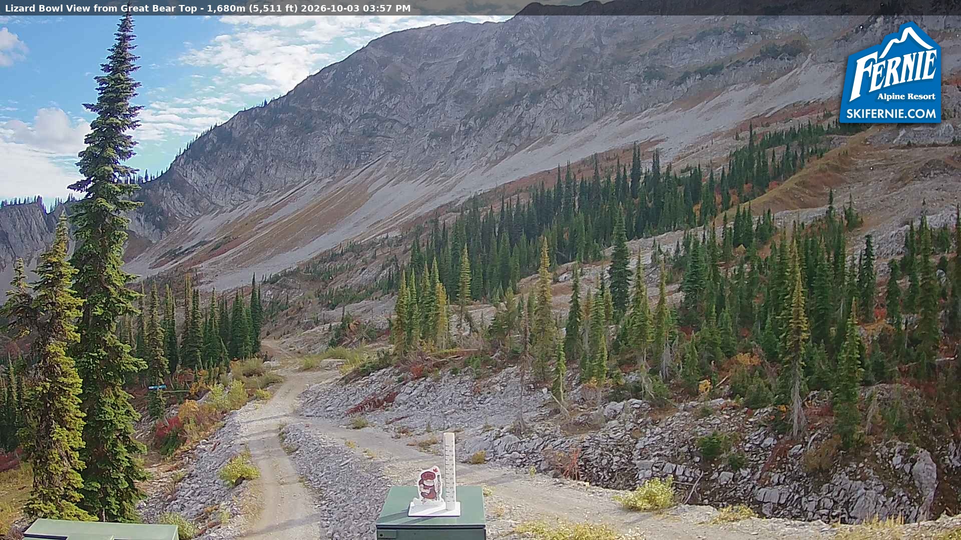 Fernie Lizard Cam snow cam captured at 3 October 2026 at 2:59 pm GMT-7