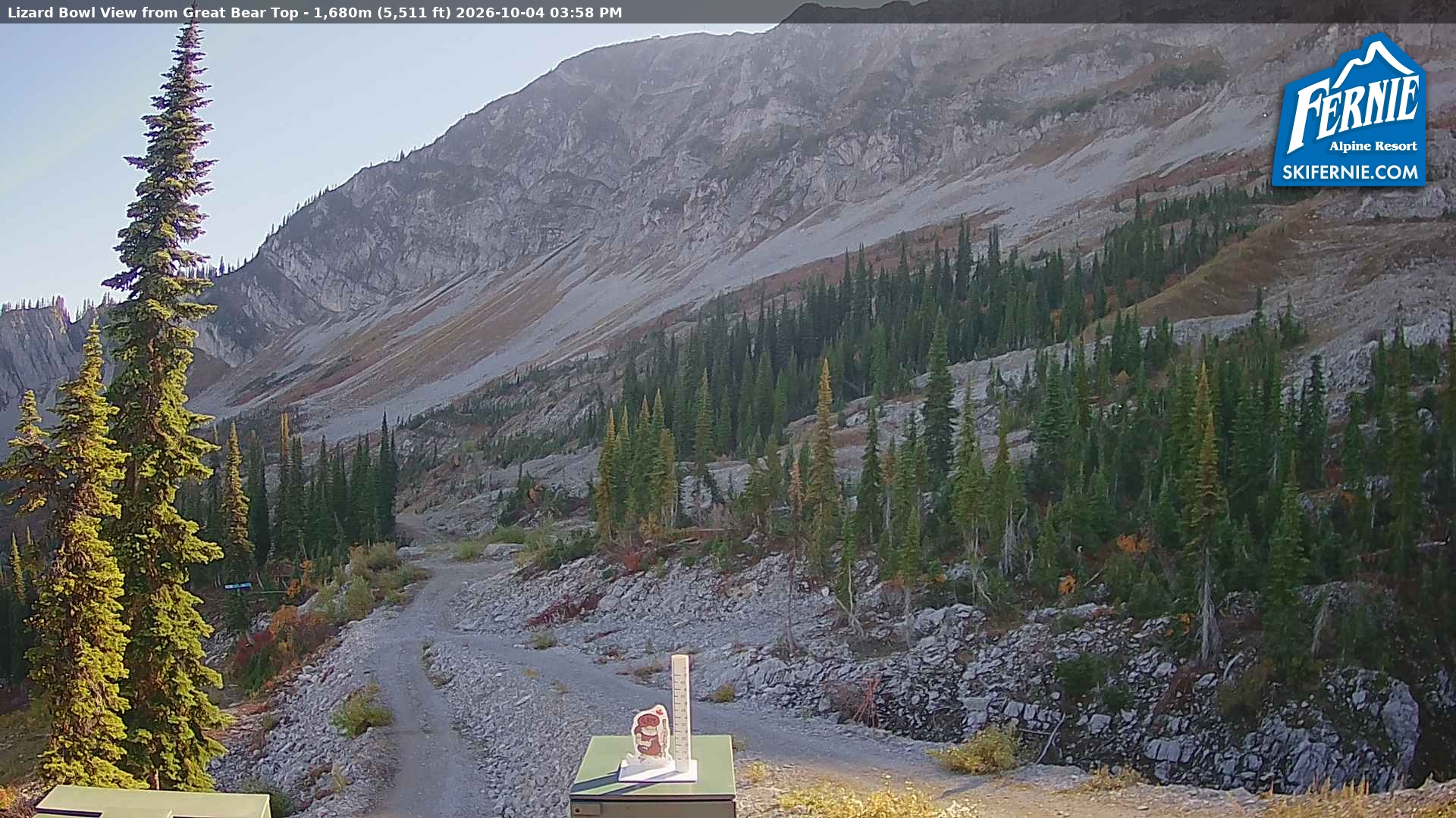 Fernie Lizard Cam snow cam captured at 4 October 2026 at 3:06 pm GMT-7
