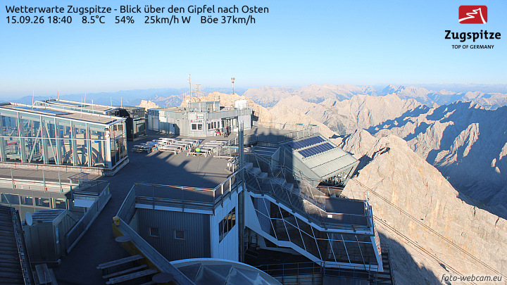 Zugspitze Zugspitze Summit - East snow cam captured at 15 September 2026 at 6:49 pm GMT+2