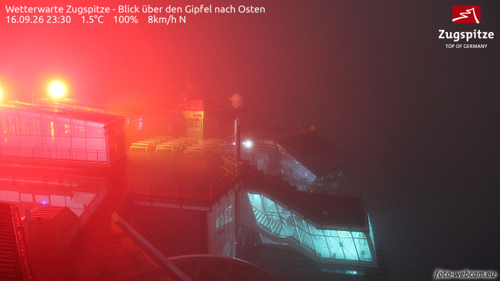 Zugspitze Zugspitze Summit - East snow cam captured at 16 September 2026 at 11:32 pm GMT+2