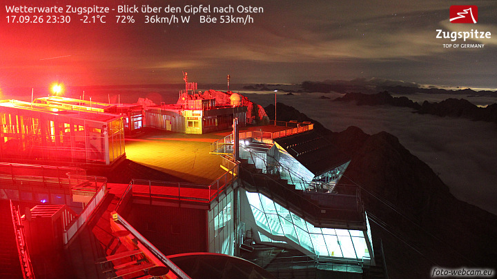 Zugspitze Zugspitze Summit - East snow cam captured at 17 September 2026 at 11:35 pm GMT+2