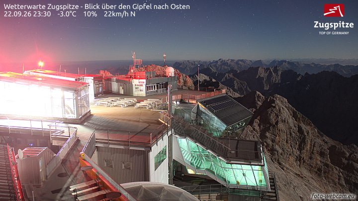 Zugspitze Zugspitze Summit - East snow cam captured at 22 September 2026 at 11:31 pm GMT+2