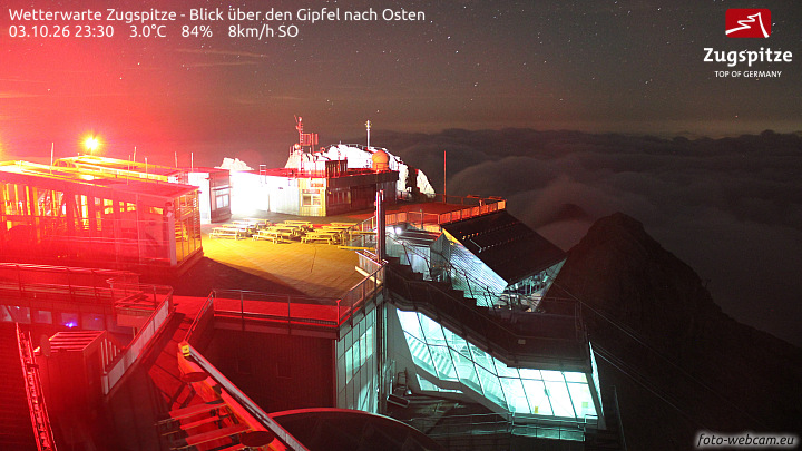 Zugspitze Zugspitze Summit - East snow cam captured at 3 October 2026 at 11:34 pm GMT+2