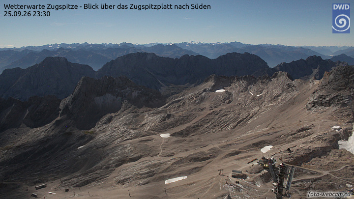 Zugspitze Zugspitze Summit - South snow cam captured at 25 September 2026 at 11:38 pm GMT+2