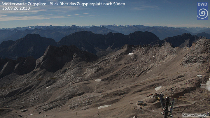 Zugspitze Zugspitze Summit - South snow cam captured at 26 September 2026 at 11:39 pm GMT+2
