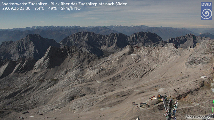 Zugspitze Zugspitze Summit - South snow cam captured at 29 September 2026 at 11:45 pm GMT+2
