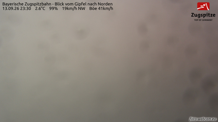 Zugspitze Zugspitze Summit - North snow cam captured at 13 September 2026 at 11:36 pm GMT+2
