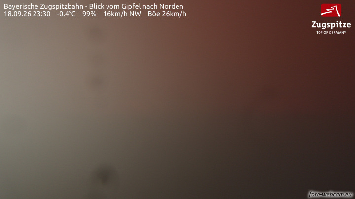 Zugspitze Zugspitze Summit - North snow cam captured at 18 September 2026 at 11:36 pm GMT+2