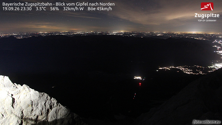 Zugspitze Zugspitze Summit - North snow cam captured at 19 September 2026 at 11:40 pm GMT+2