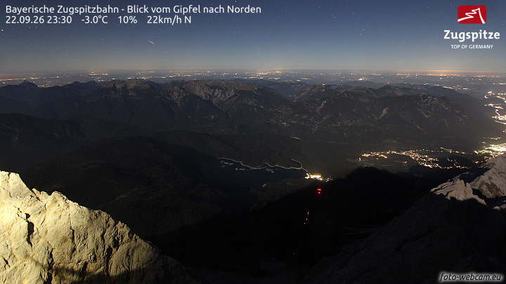 Zugspitze Zugspitze Summit - North snow cam captured at 22 September 2026 at 11:31 pm GMT+2
