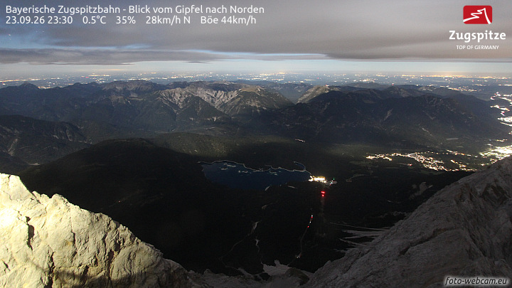 Zugspitze Zugspitze Summit - North snow cam captured at 23 September 2026 at 11:35 pm GMT+2