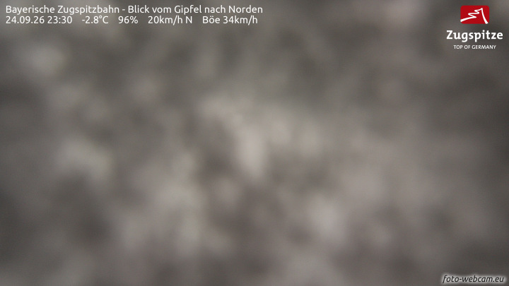 Zugspitze Zugspitze Summit - North snow cam captured at 24 September 2026 at 11:36 pm GMT+2