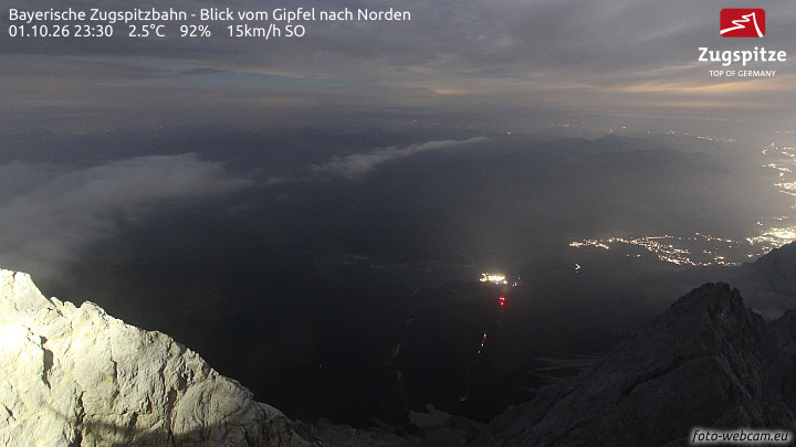 Zugspitze Zugspitze Summit - North snow cam captured at 1 October 2026 at 11:47 pm GMT+2