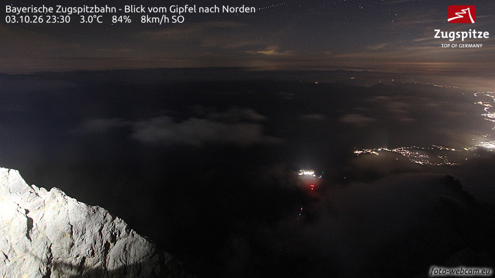 Zugspitze Zugspitze Summit - North snow cam captured at 3 October 2026 at 11:34 pm GMT+2