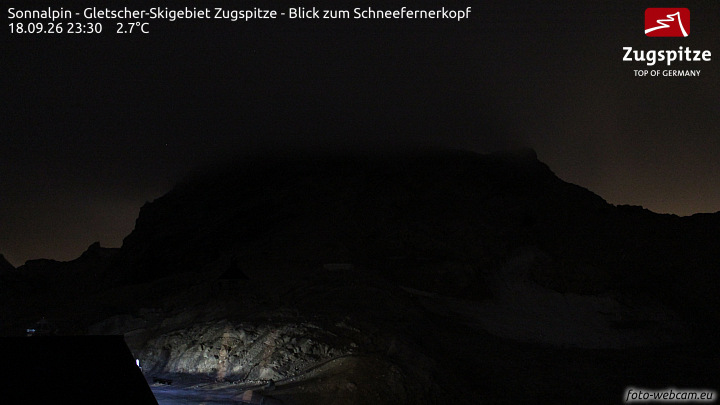 Zugspitze Sonnalpin Glacier snow cam captured at 18 September 2026 at 11:36 pm GMT+2