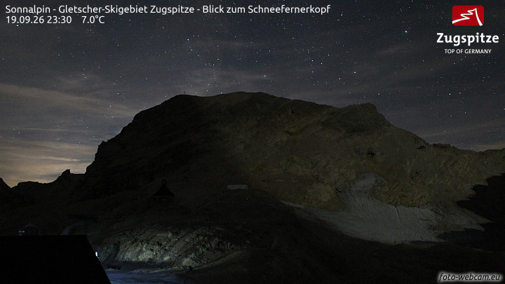 Zugspitze Sonnalpin Glacier snow cam captured at 19 September 2026 at 11:40 pm GMT+2