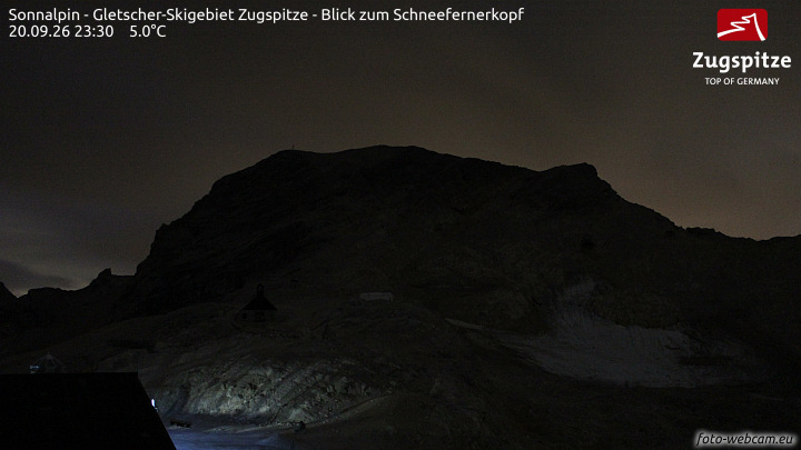 Zugspitze Sonnalpin Glacier snow cam captured at 20 September 2026 at 11:34 pm GMT+2