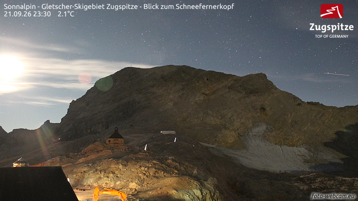 Zugspitze Sonnalpin Glacier snow cam captured at 21 September 2026 at 11:35 pm GMT+2