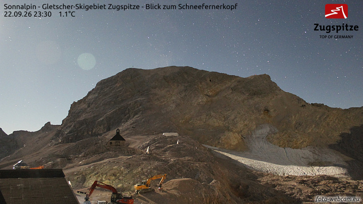 Zugspitze Sonnalpin Glacier snow cam captured at 22 September 2026 at 11:31 pm GMT+2