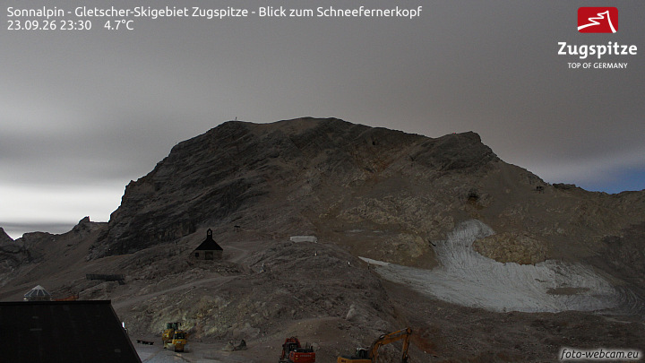 Zugspitze Sonnalpin Glacier snow cam captured at 23 September 2026 at 11:34 pm GMT+2