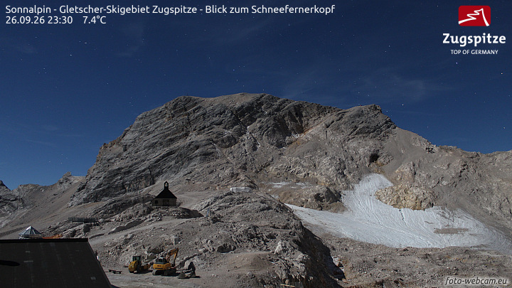 Zugspitze Sonnalpin Glacier snow cam captured at 26 September 2026 at 11:39 pm GMT+2