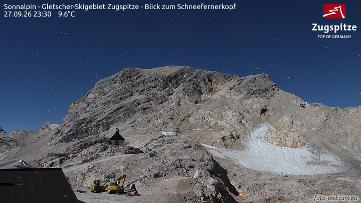 Zugspitze Sonnalpin Glacier snow cam captured at 27 September 2026 at 11:39 pm GMT+2