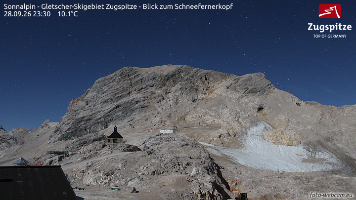 Zugspitze Sonnalpin Glacier snow cam captured at 28 September 2026 at 11:31 pm GMT+2