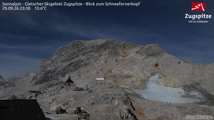 Zugspitze Sonnalpin Glacier snow cam captured at 29 September 2026 at 11:46 pm GMT+2