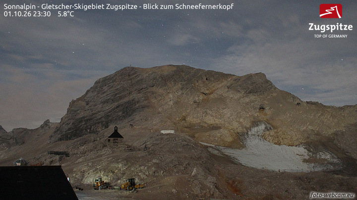 Zugspitze Sonnalpin Glacier snow cam captured at 1 October 2026 at 11:47 pm GMT+2