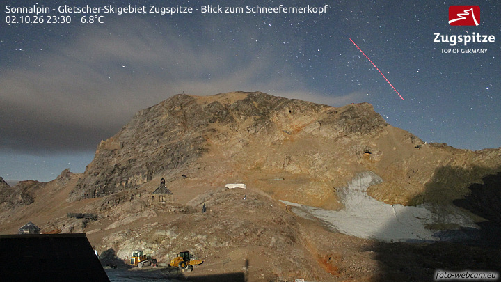 Zugspitze Sonnalpin Glacier snow cam captured at 2 October 2026 at 11:47 pm GMT+2