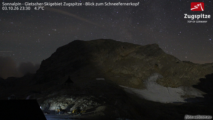 Zugspitze Sonnalpin Glacier snow cam captured at 3 October 2026 at 11:34 pm GMT+2