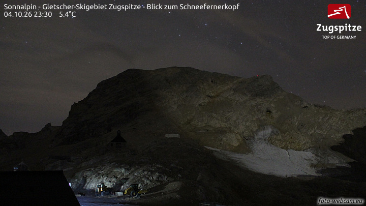 Zugspitze Sonnalpin Glacier snow cam captured at 4 October 2026 at 11:37 pm GMT+2