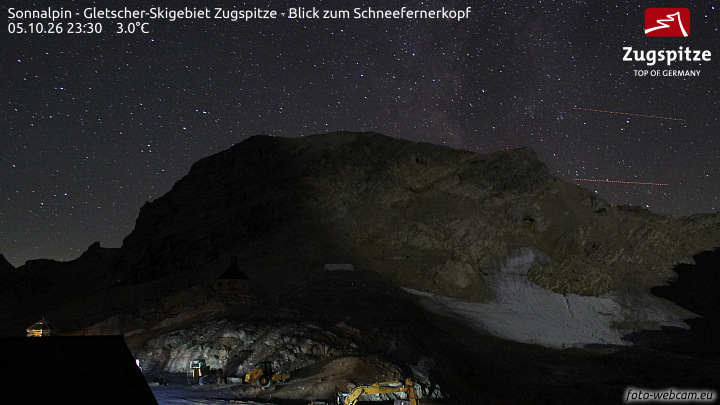 Zugspitze Sonnalpin Glacier snow cam captured at 5 October 2026 at 11:34 pm GMT+2