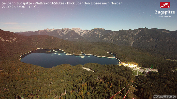 Zugspitze Zugspitze Cableway - Eibsee snow cam captured at 27 September 2026 at 11:39 pm GMT+2