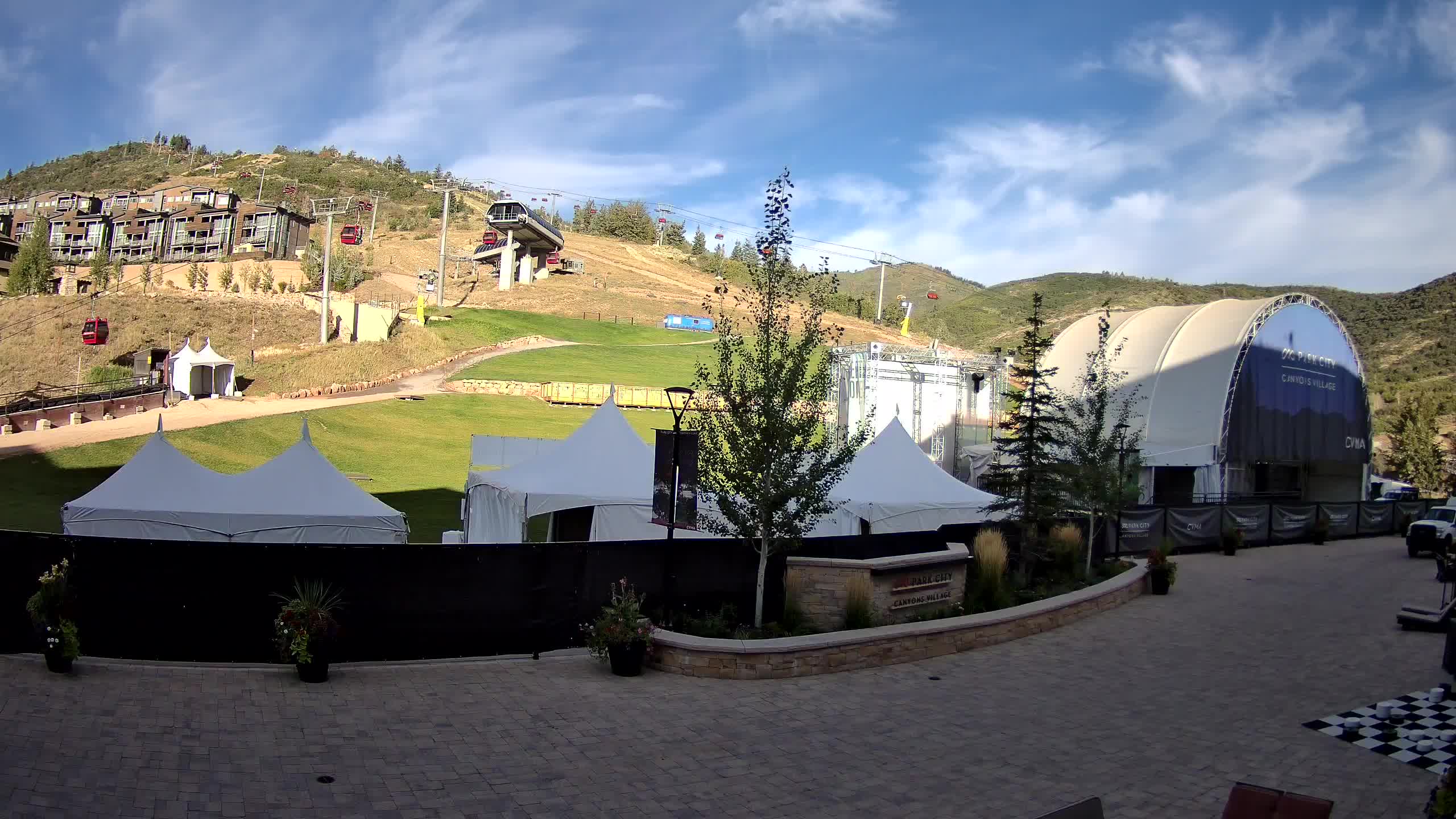 Park City Canyons Village Ski Beach snow cam captured at 15 September 2026 at 8:28 am GMT-6