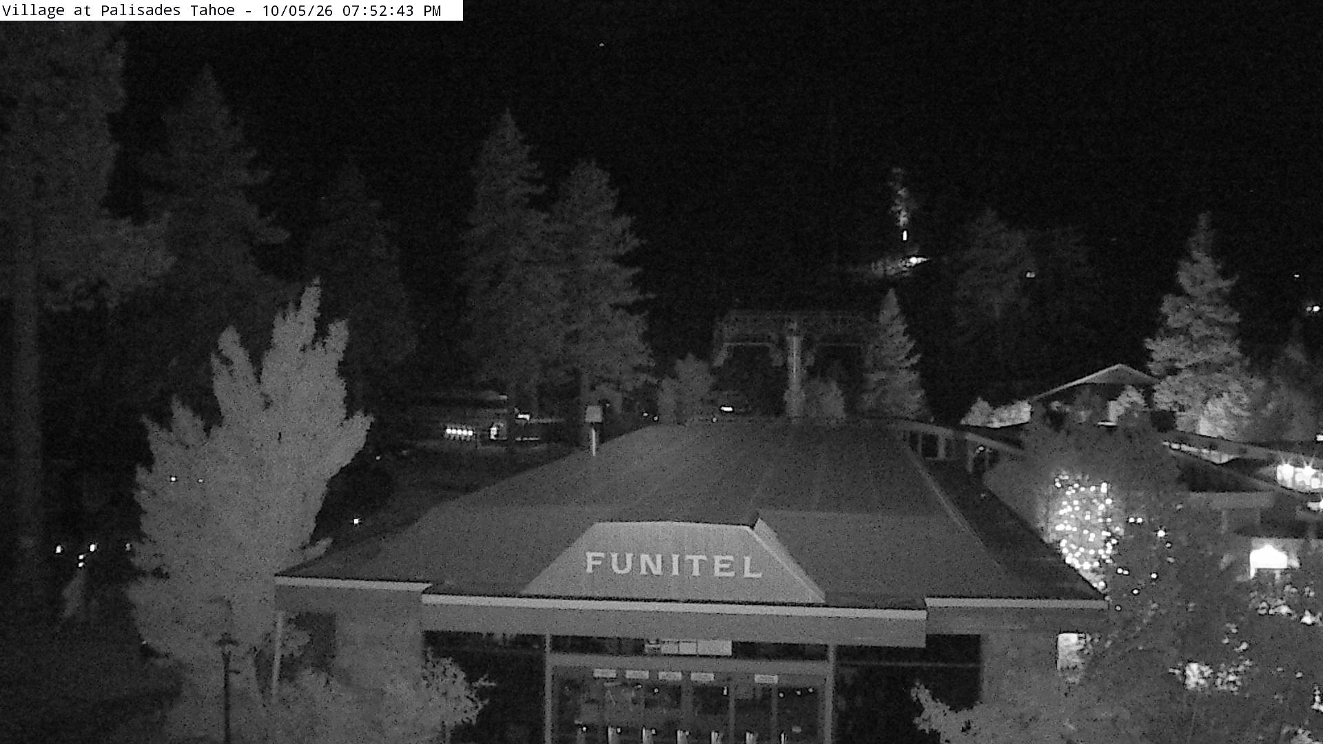 Palisades Tahoe Palisades Base 6200' snow cam captured at 5 October 2026 at 7:52 pm GMT-7