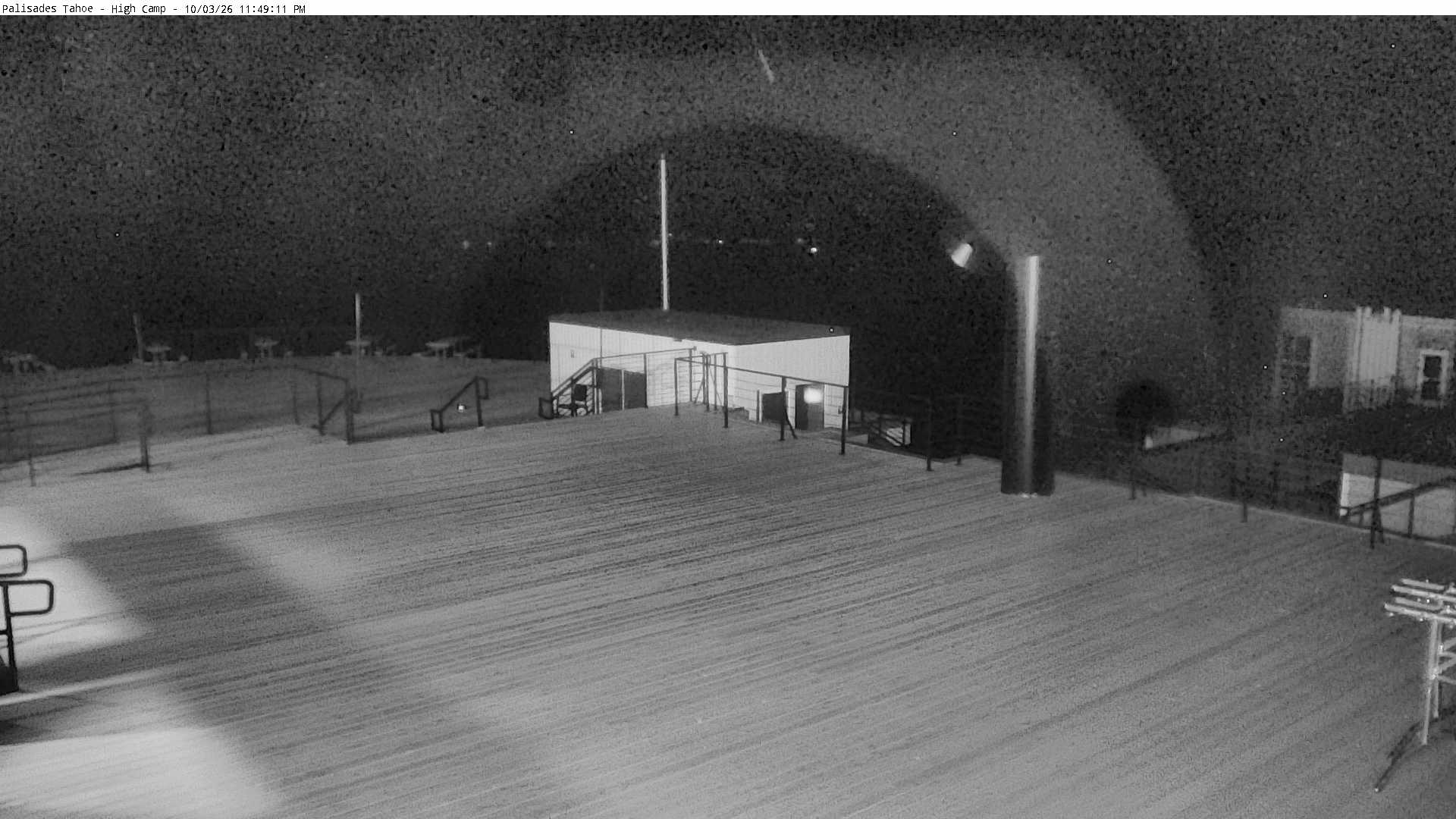 Palisades Tahoe Palisades Scope 8200' / High Camp snow cam captured at 3 October 2026 at 11:49 pm GMT-7