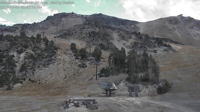 Mammoth Mountain McCoy Station snow cam captured at 5 October 2026 at 5:47 pm GMT-7