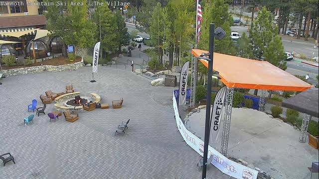 Mammoth Mountain The Village snow cam captured at 5 October 2026 at 5:47 pm GMT-7
