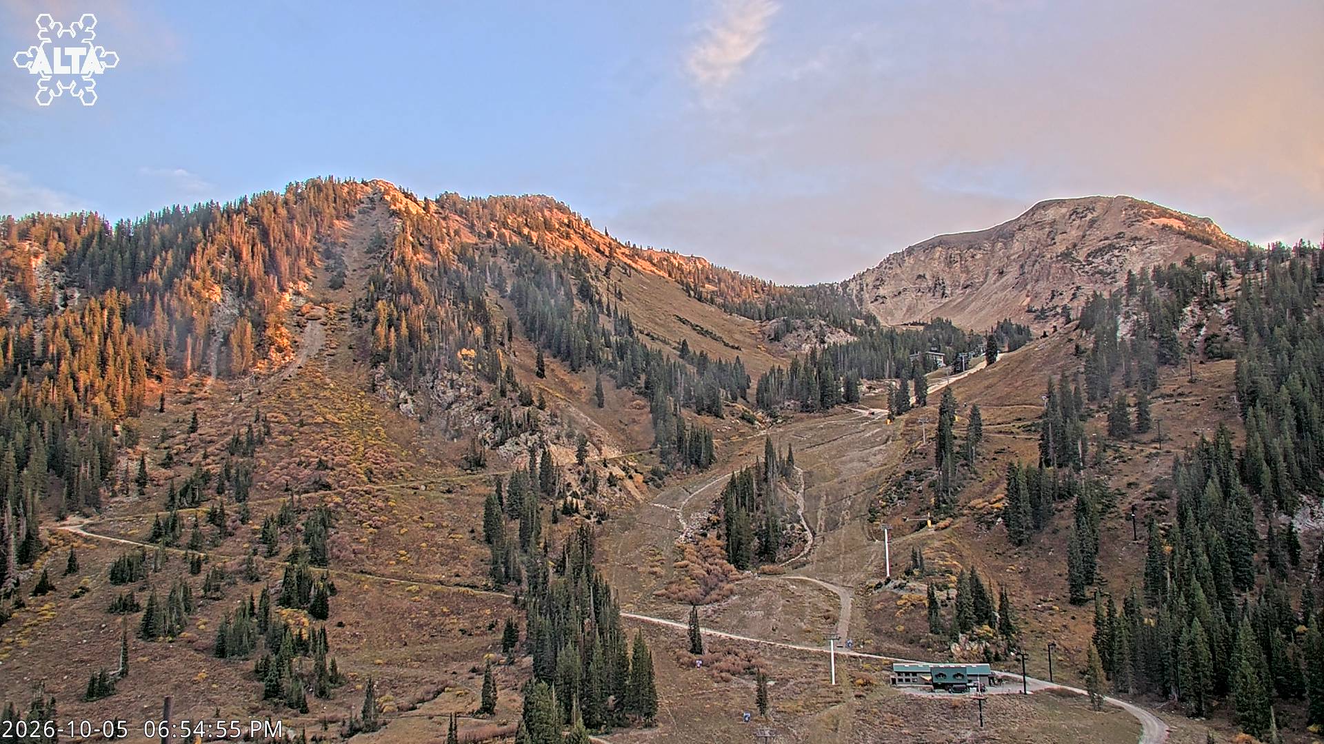 Alta High Rustler snow cam captured at 5 October 2026 at 7:02 pm GMT-6